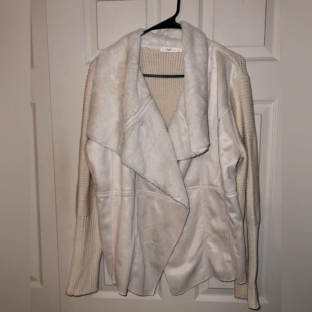 Anthropologie Hazel - Faux Sherling open cardigan in cream and ivory